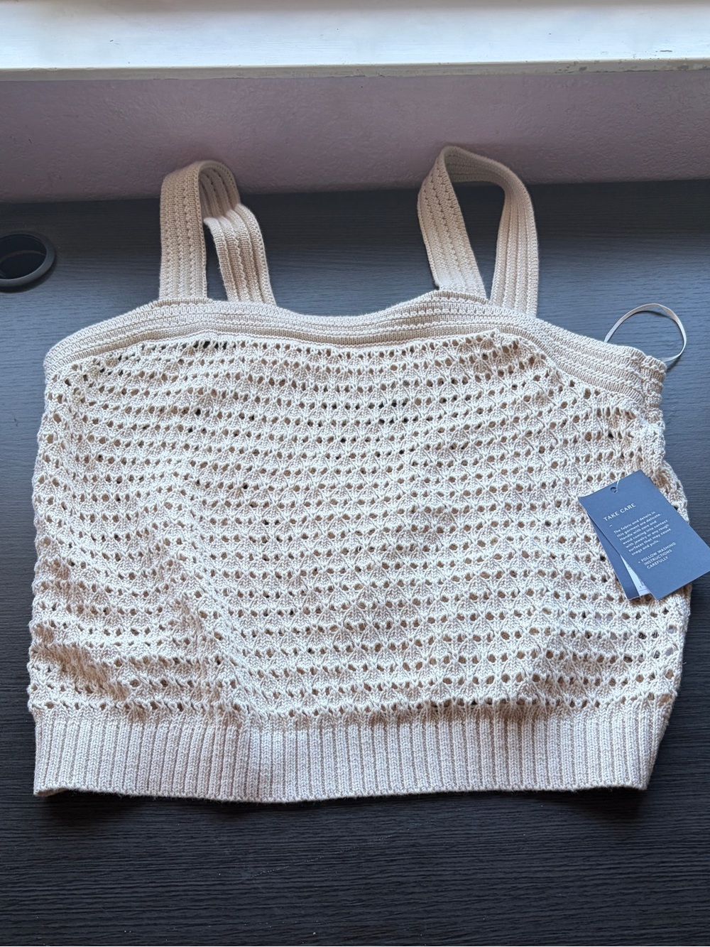NWT Universal Thread Cream Crochet Knit Crop Tank with Double Straps